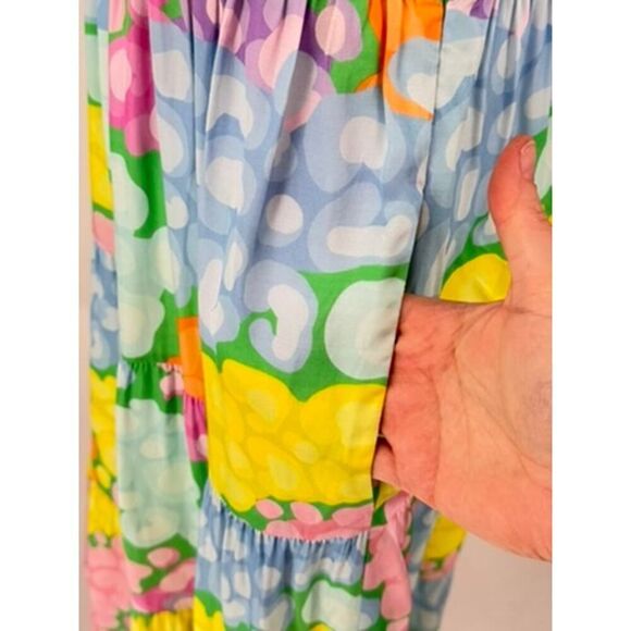 Emily McCarthy Floral Tiered Maxi Dress S Multi Tie Shoulder Summer Boho EUC - Picture 3 of 12